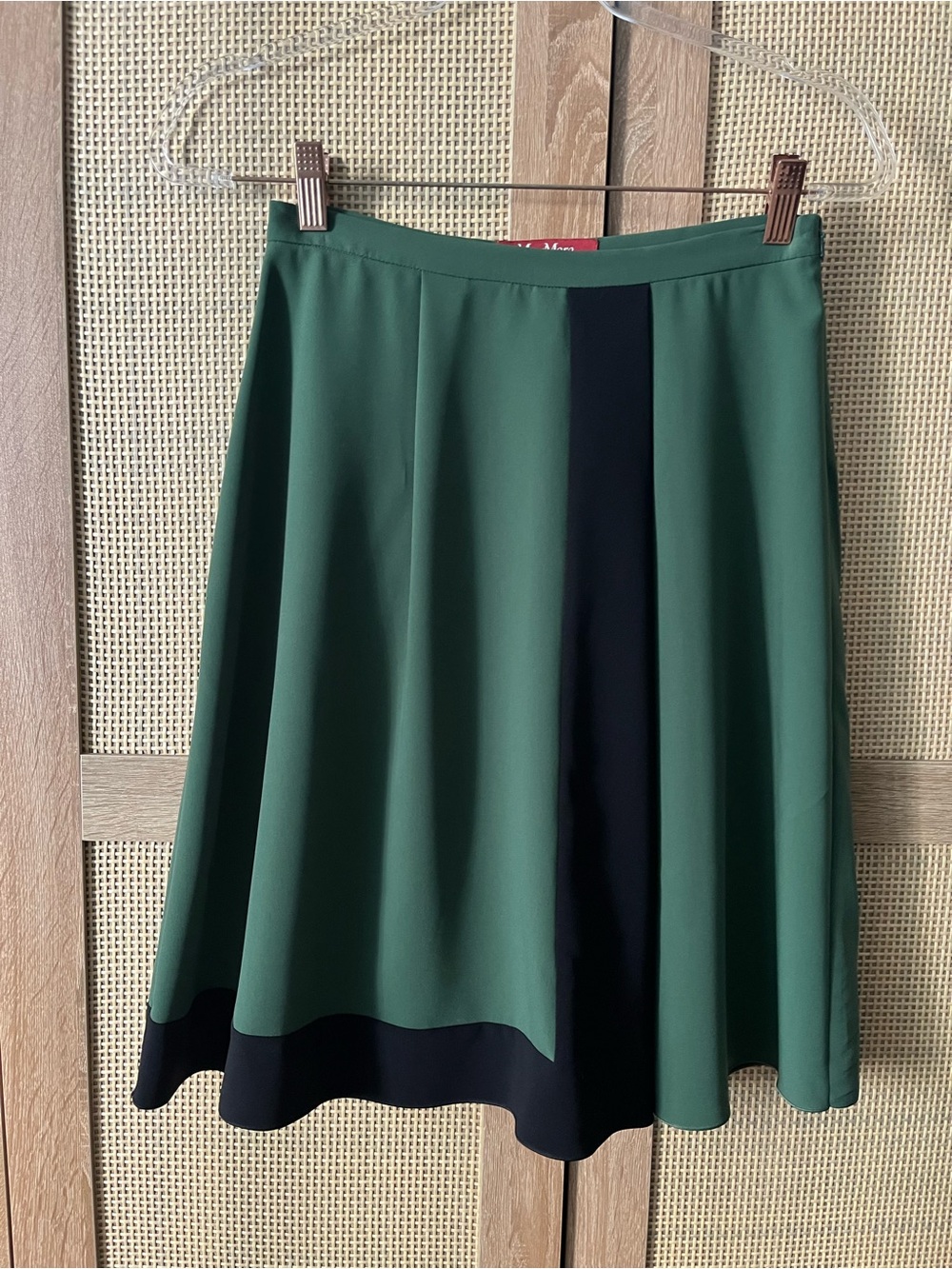 MaxMara Forest Green and Black Panel Midi Skirt